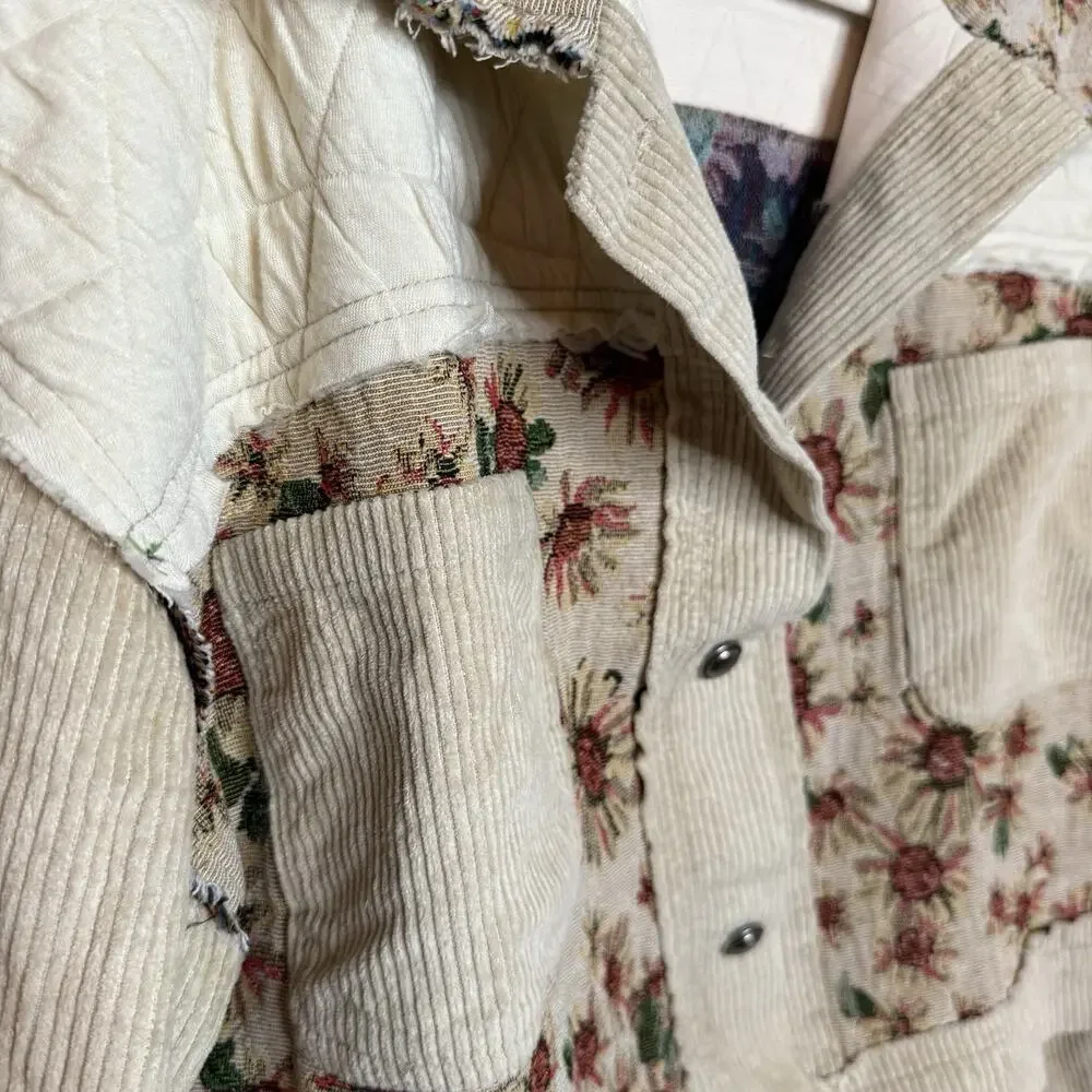 POL Quilted Corduroy Jacket Jacquard‎ Sz S Tapestry Grandma Cottage